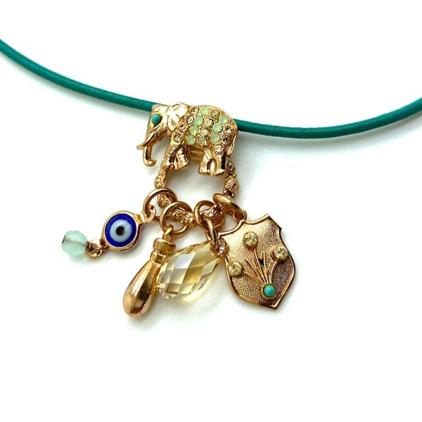 Mariana Necklace Pendant Elephant Beaded Greens Swarovski Crystals Silk Road Coll.