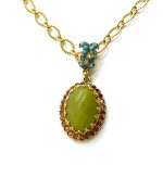 Necklace Pendant By Mariana Woman Aventurine Mineral and Amber Swarovski Crystals