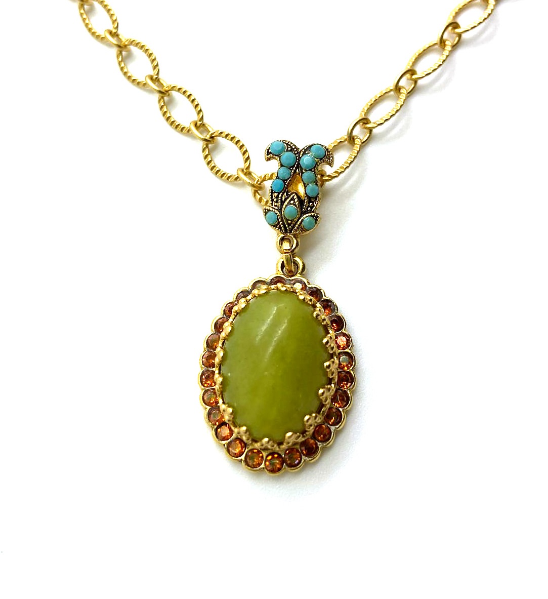 N-5090-3-M1317-AY (3) Necklace Pendant By Mariana Woman Aventurine Mineral and Amber Swarovski Crystals - Image 1