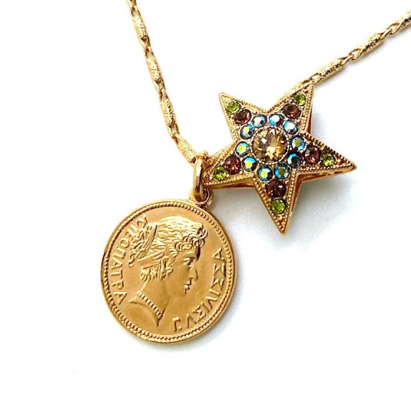 Mariana Necklace Pendant Coin & Star Glitzy Multi Color Swarovski Crystals Odyssey Coll.