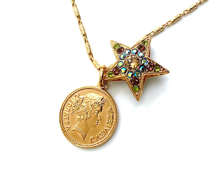 N-5106-1089-RG (3) Mariana Necklace Pendant Coin & Star Glitzy Multi Color Swarovski Crystals Odyssey Coll. - Image 1