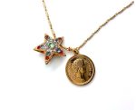 Necklace Pendant By Mariana Woman Coin and Star Light Sapphire and Siam Swarovski Crystals