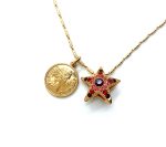 Necklace Pendant By Mariana Woman Coin and Star Beaded Ruby and Purple Swarovski Crystals