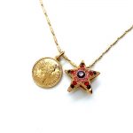 Necklace Pendant By Mariana Woman Coin and Star Beaded Ruby and Purple Swarovski Crystals