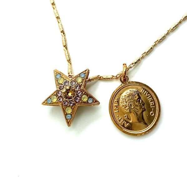 Mariana Necklace Pendant Charming Coin & Star Colorful Swarovski Crystals Odyssey Coll.