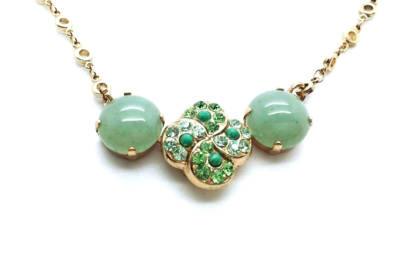 N-5319-2-M1043-RG (3) Mariana Necklace Pendant Elegant Green Aventurine Mineral & Mix Austrian Crystals Oasis Silk Road Coll. - Image 1