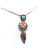 Mariana Necklace Pendant Finely Detailed Turquoise Mineral & Multi Color Austrian Crystals Masai Africa Coll. - Image 3