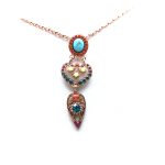Mariana Necklace Pendant Finely Detailed Turquoise Mineral & Multi Color Austrian Crystals Masai Africa Coll.