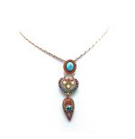 Mariana Necklace Pendant Finely Detailed Turquoise Mineral & Multi Color Austrian Crystals Masai Africa Coll. - Image 2