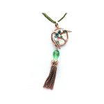 Necklace Pendant By Mariana Woman Bird Beaded Turquoise Mineral and Peridot Swarovski Crystals - Image 2