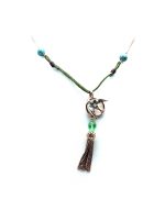 Necklace Pendant By Mariana Woman Bird Beaded Turquoise Mineral and Peridot Swarovski Crystals - Image 3