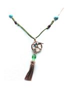 Necklace Pendant By Mariana Woman Bird Beaded Turquoise Mineral and Peridot Swarovski Crystals