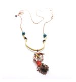 Mariana Necklace Pendant Bird Beaded Sun ,Yellow Opal Swarovski Crystals & Turquoise Mineral Masai Africa Coll. - Image 3