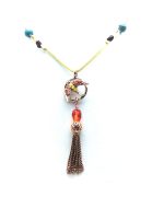 Mariana Necklace Pendant Bird Beaded Sun ,Yellow Opal Swarovski Crystals & Turquoise Mineral Masai Africa Coll.