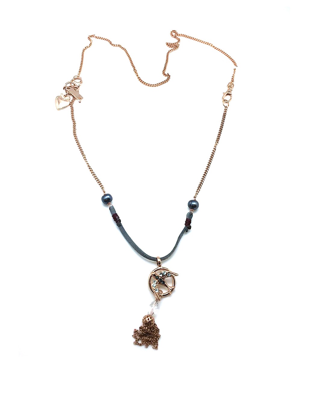 N-5423-5-M1080-RG (1) Mariana Necklace Pendant Blacks & Clear Swarovski Crystals & Pyrite Mineral Africa Coll. - Image 1