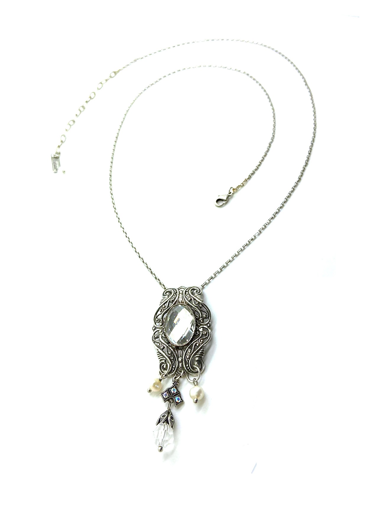 N-5861-001-SP (1) Mariana Necklace Finely Detailed Pendant Whites & Pearl Austrian Crystals Inspiration Coll. - Image 1