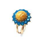 Mariana Ring Flower  Yellow Jasper Mineral & Caribbean Blue Opal Swarovski Crystal Kokomo Songbook Coll. - Image 2