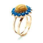 Mariana Ring Flower  Yellow Jasper Mineral & Caribbean Blue Opal Swarovski Crystal Kokomo Songbook Coll.