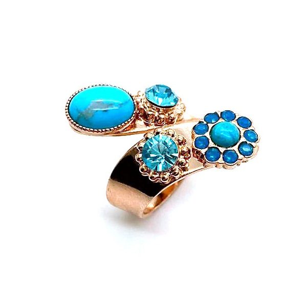Mariana Ring Elegant Turq Mineral & Floral Blues Swarovski Crystals Zambezi Africa Coll.