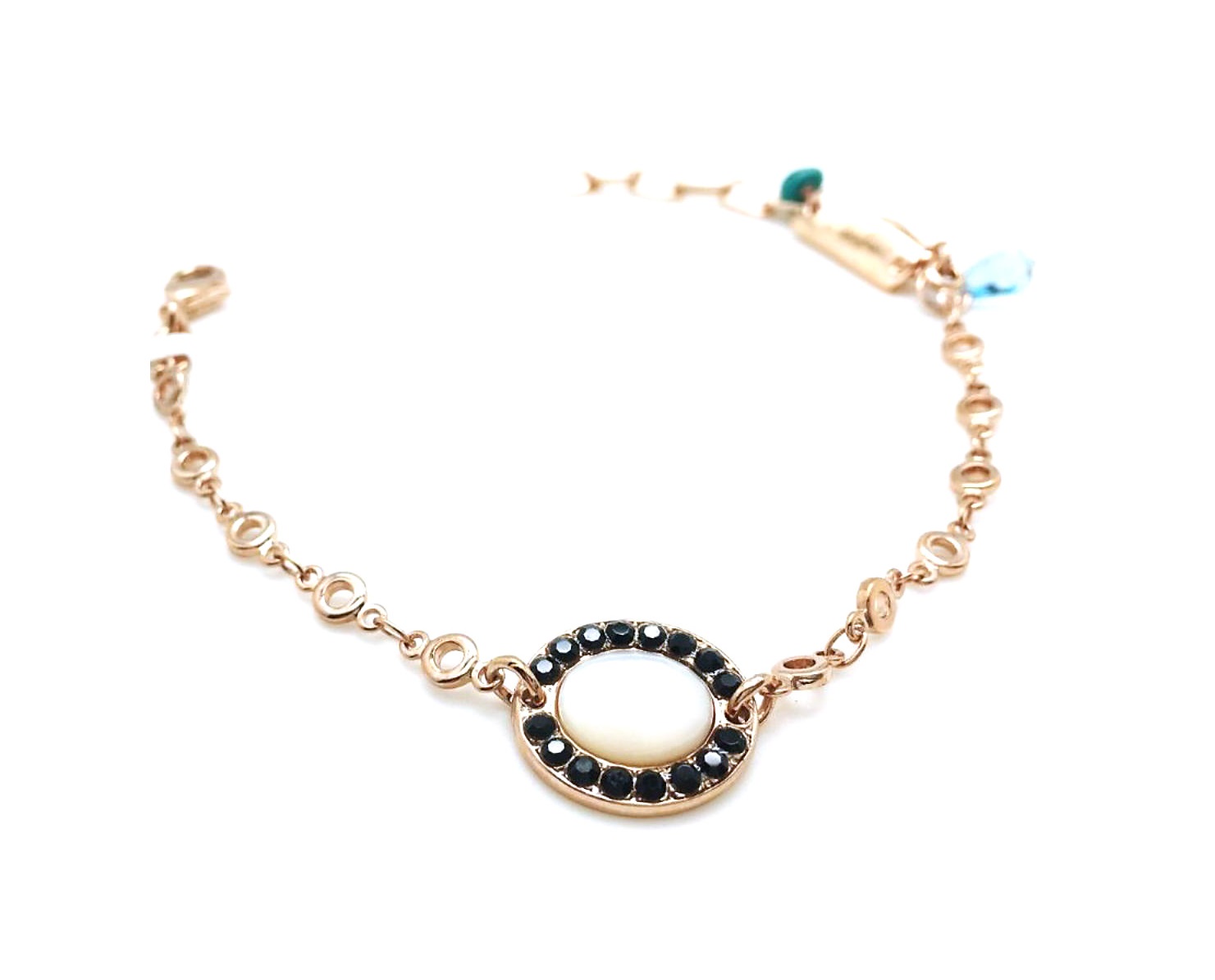 B-4005-2-M1081-RG (3) Mariana Bracelet Alluring White Shell Mineral & Jet Swarovski Crystals Zanzibar Africa Coll. - Image 1