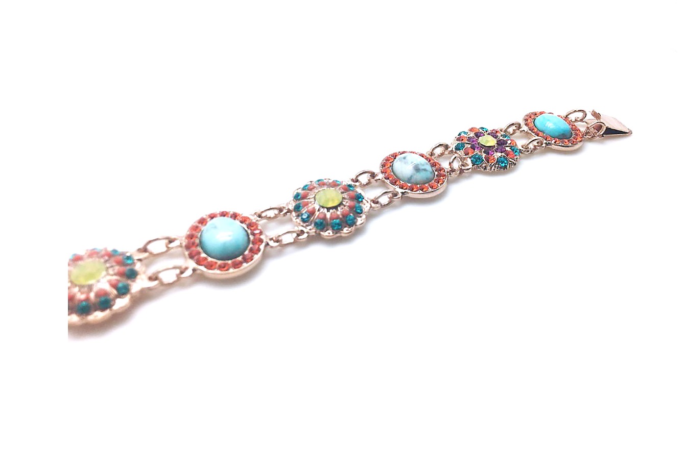 B-4054-1-M1077-RG (3) Mariana Bracelet Timeless Treasure Turq Mineral & Multi Color Swarovski Crystals Africa Coll. - Image 1