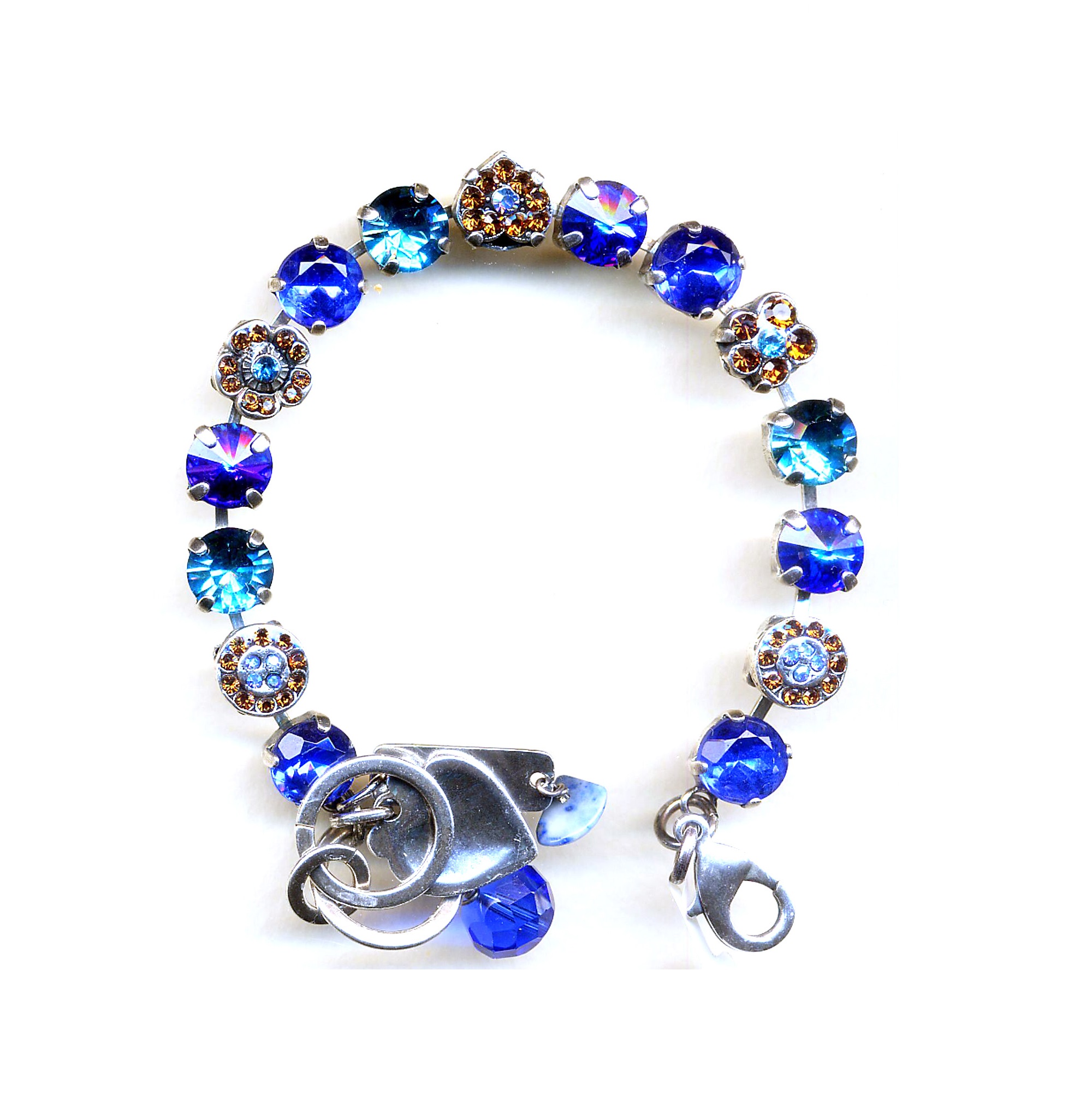 B-4069-757-SP Mariana Bracelet Round & Flowers Sapphire and Smoked Topaz Austrian Crystals My Treasures Coll. - Image 1