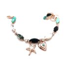 Mariana Bracelet Sophisticated Turq, Shell Mineral & Black Swarovski Crystals Africa Coll.