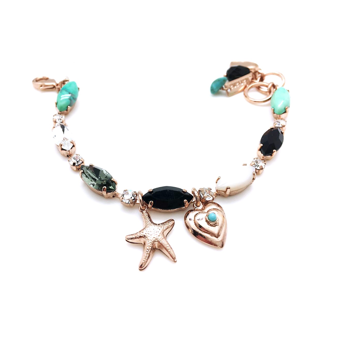 B-4111-2-M1081-RG (1) Mariana Bracelet Sophisticated Turq, Shell Mineral & Black Swarovski Crystals Africa Coll. - Image 1