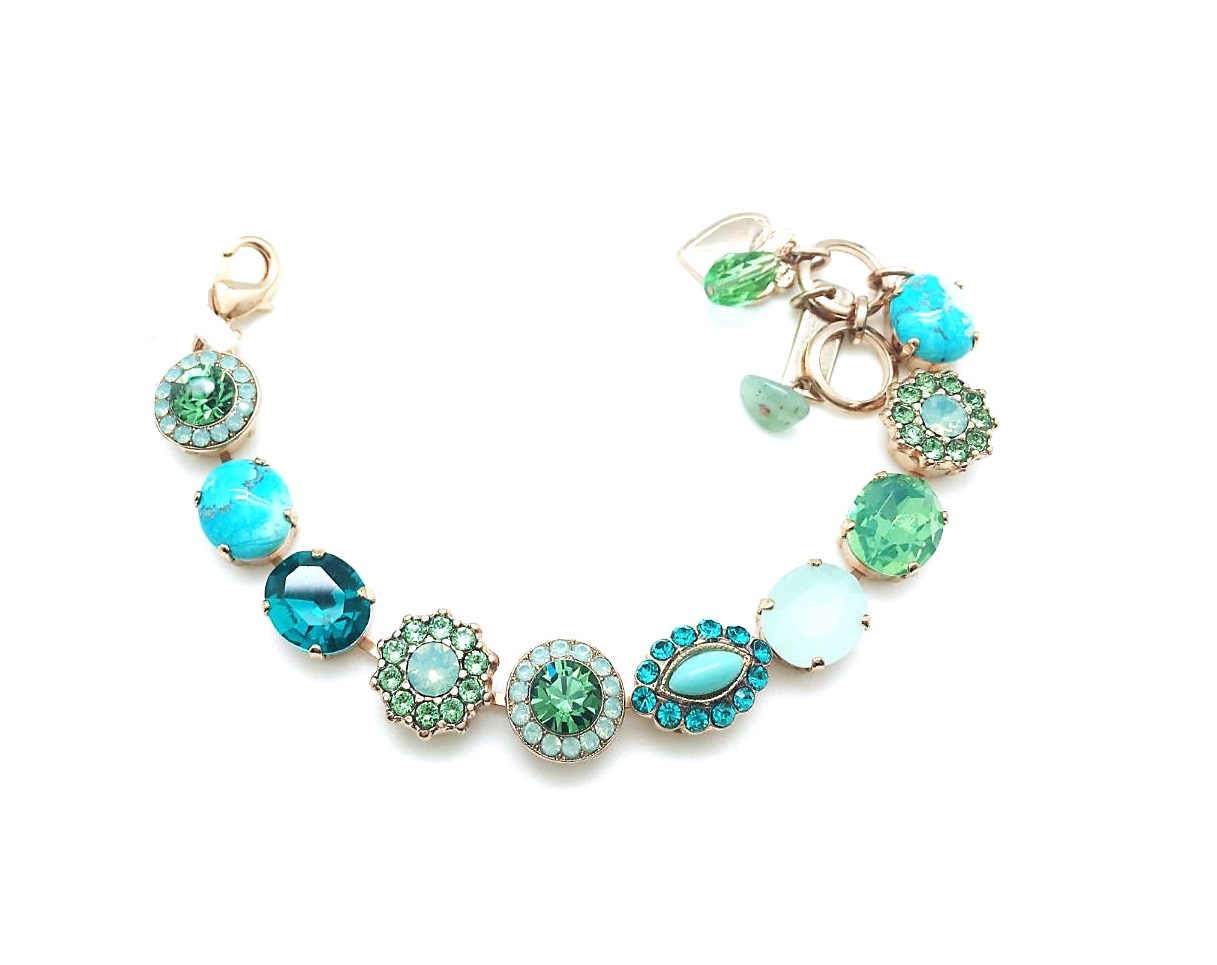 B-4115-M1076-RG (3) Mariana Bracelet Lovely Turquoise Mineral & Greens Swarovski Crystals Congo Africa Coll. - Image 1