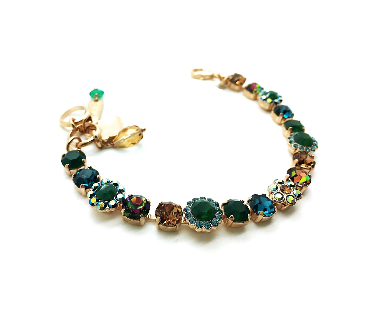 B-4173-3-4601-RG (3) Bracelet By Mariana Dancing the Night Away Coll. Exquisite Green & Amber Swarovski Crystals - Image 1