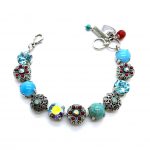 Mariana Bracelet Gorgeous Coral, Turquoise & Light Amethyst Swarovski Crystals Jennifer Icons Coll.