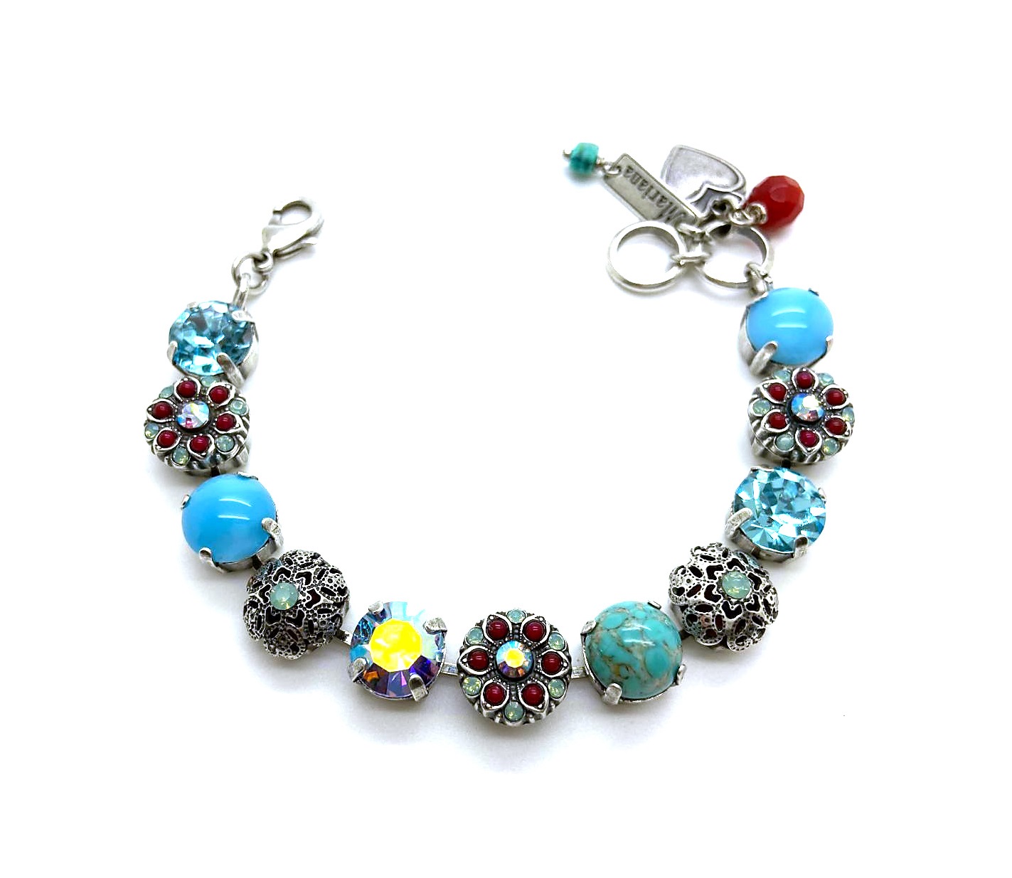 B-4213-267-1-SP (3) Mariana Bracelet Gorgeous Coral, Turquoise & Light Amethyst Swarovski Crystals Jennifer Icons Coll. - Image 1