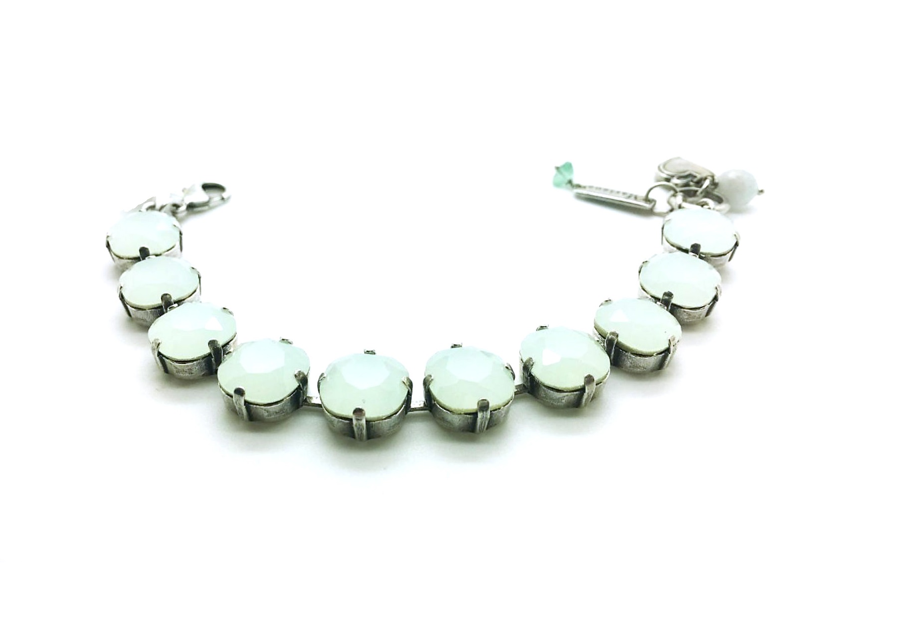 B-4326-2-008008-SP (3) Bracelet By Mariana Woman Round Beaded Light Green Opal Swarovski Crystals - Image 1