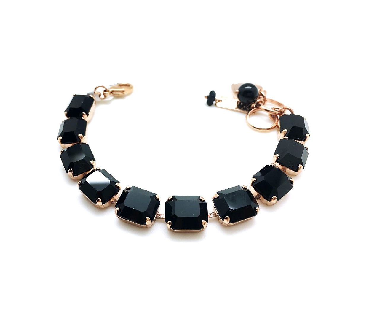 B-4414-280280-RG (2) Bracelet By Mariana Woman Emerald Shape Classy Jet Black Swarovski Crystals - Image 1