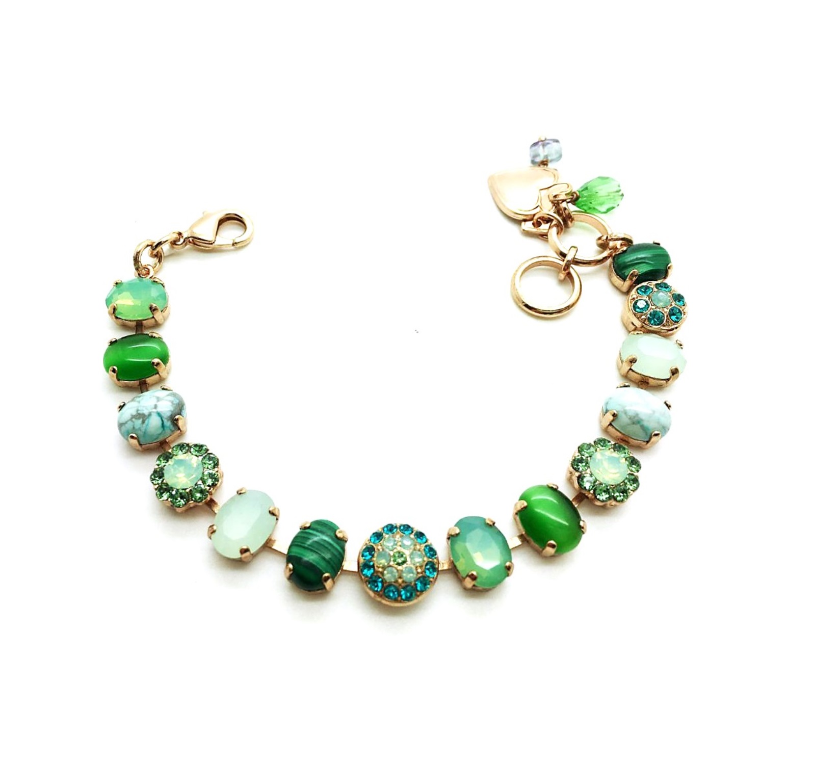 B-4416-2-M1076-RG (3) Bracelet By Mariana Woman Malachite Minerals and Opal Swarovski Crystals - Image 1