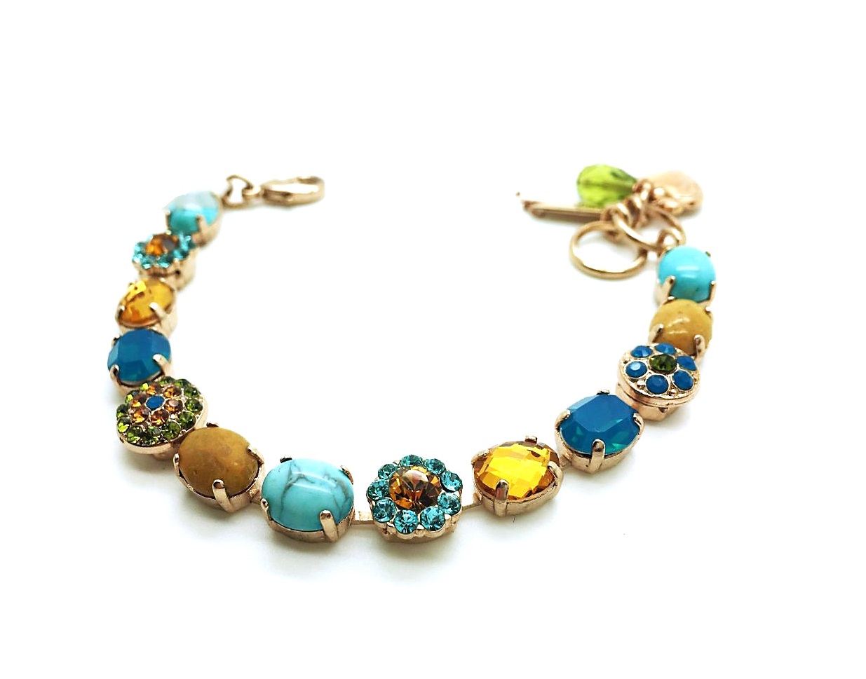 B-4416-M1058-RG (1) Bracelet By Mariana Woman Jasper and Turquoise Minerals and Opal Swarovski Crystals-RG - Image 1