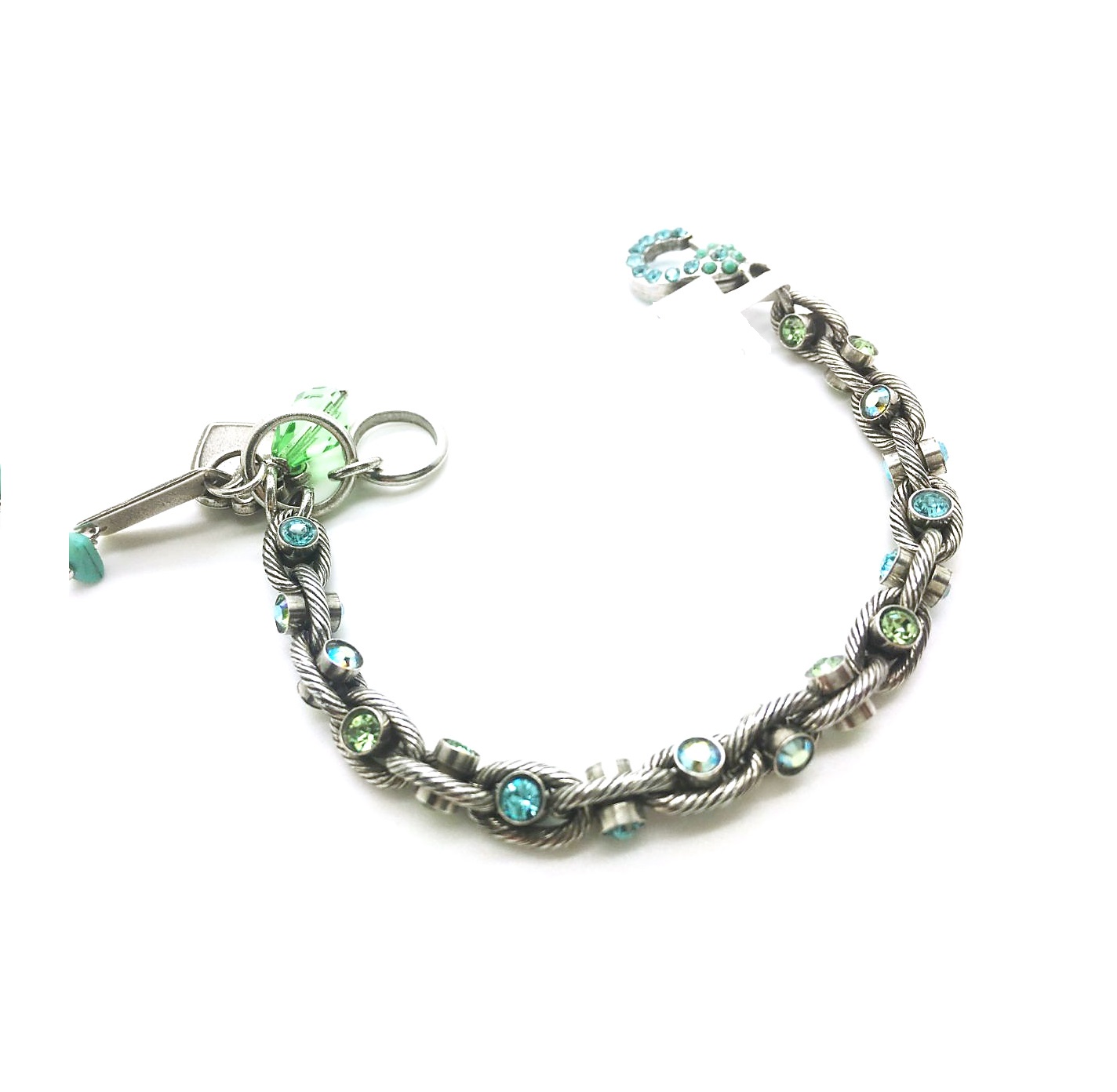 B-4427-1066-SP (2) Mariana Bracelet Chain Peridot & Lt Turq Swarovski Crystals Caprioska Cocktail Hour Coll. - Image 1