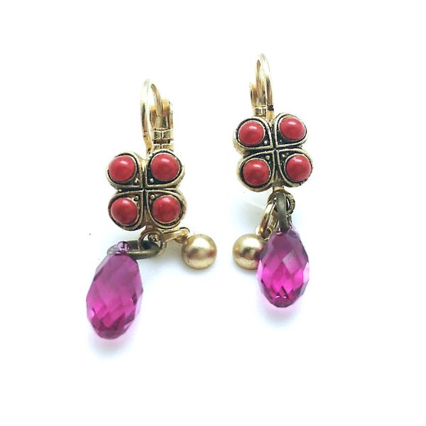 Mariana Earrings Dangling Amethyst & Ruby Swarovski Crystals East Meets West Coll.