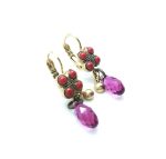 Mariana Earrings Dangling Amethyst & Ruby Swarovski Crystals East Meets West Coll. - Image 2