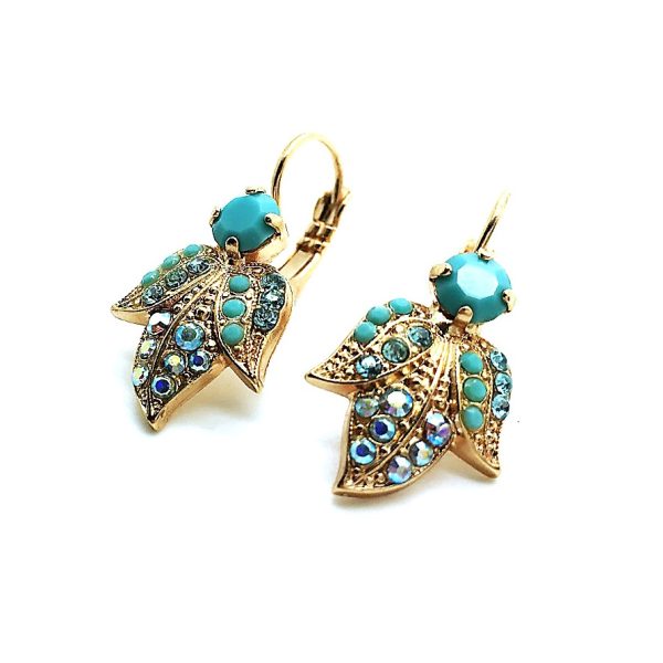 Earrings By Mariana Woman Elegant Leaf Shaped Turquoise and Aquamarine Swarovski Crystals