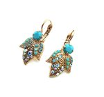 Earrings By Mariana Woman Elegant Leaf Shaped Turquoise and Aquamarine Swarovski Crystals - Image 3
