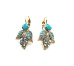 Earrings By Mariana Woman Elegant Leaf Shaped Turquoise and Aquamarine Swarovski Crystals - Image 2