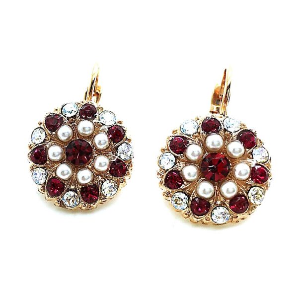 Mariana Earrings Floral Cream Pearl, Clear & Siam Swarovski Crystals My Treasures Coll.