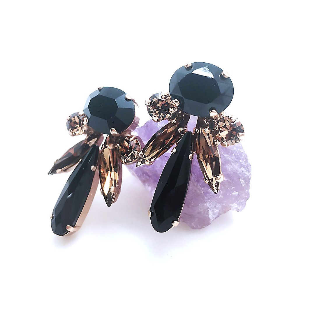 E-1030-3-280221-RG6 (3) Earrings By Mariana Exude Elegance Jet and Topaz Swarovski Crystals - Image 1