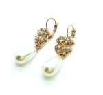 Mariana Earrings Cream Pearl & Clear Austrian Crystals Barbados Caribbean Life Coll.