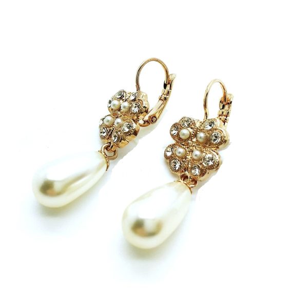 Mariana Earrings Cream Pearl & Clear Austrian Crystals Barbados Caribbean Life Coll.