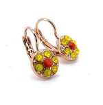 Mariana Earrings Masai Africa Coll. Dainty Floral Yellow Opal & Orange Austrian Crystals - Image 3