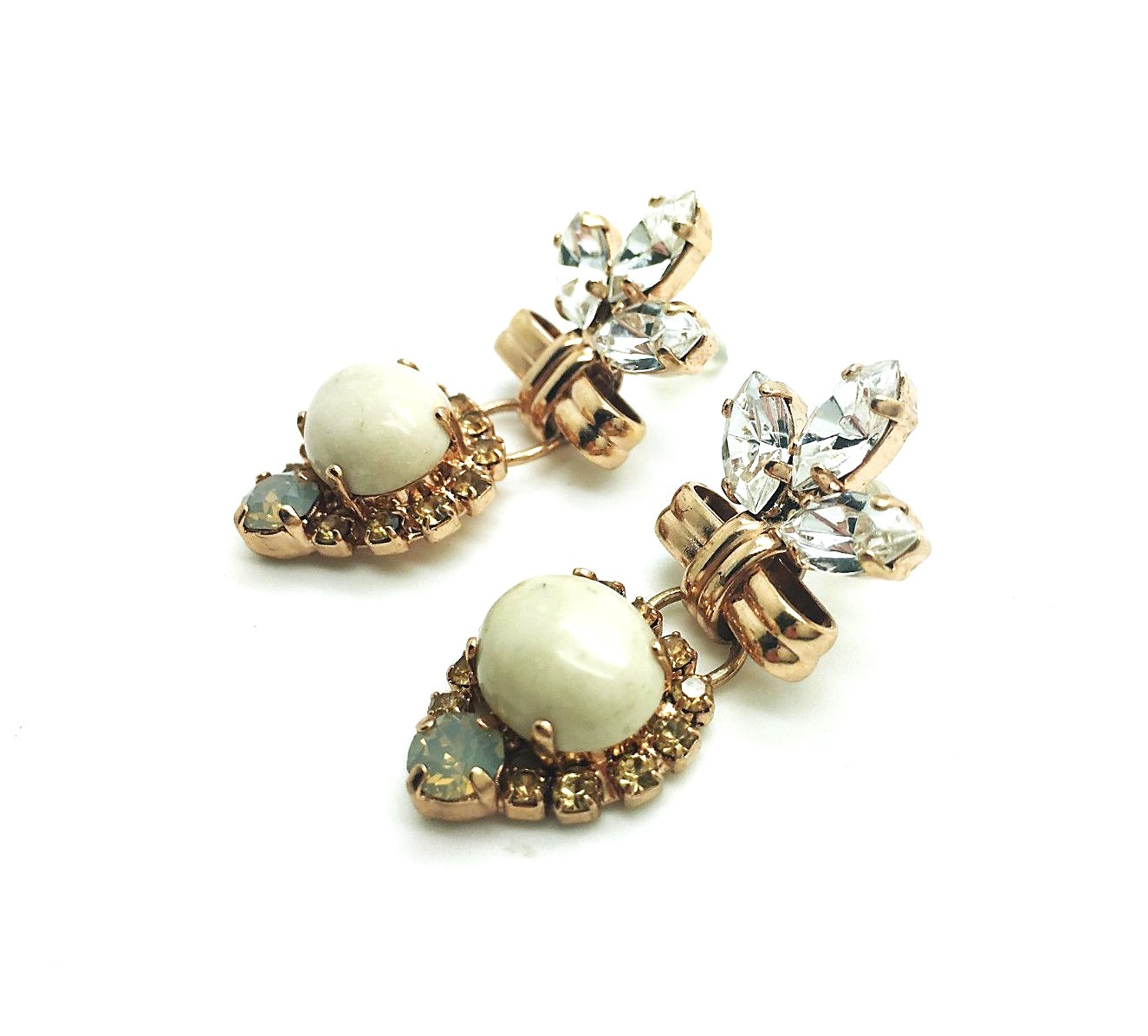 E-1098-2-M39110-RG2 (3) Mariana Earrings Exquisite White Turq Mineral & Clear Swarovski Crystals Nirvana Coll. - Image 1
