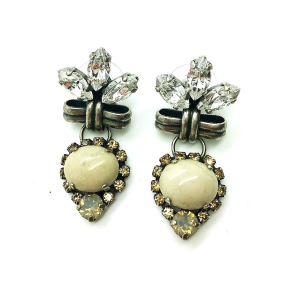 Earrings By Mariana Woman White Turquoise Mineral and Clear Swarovski Crystals
