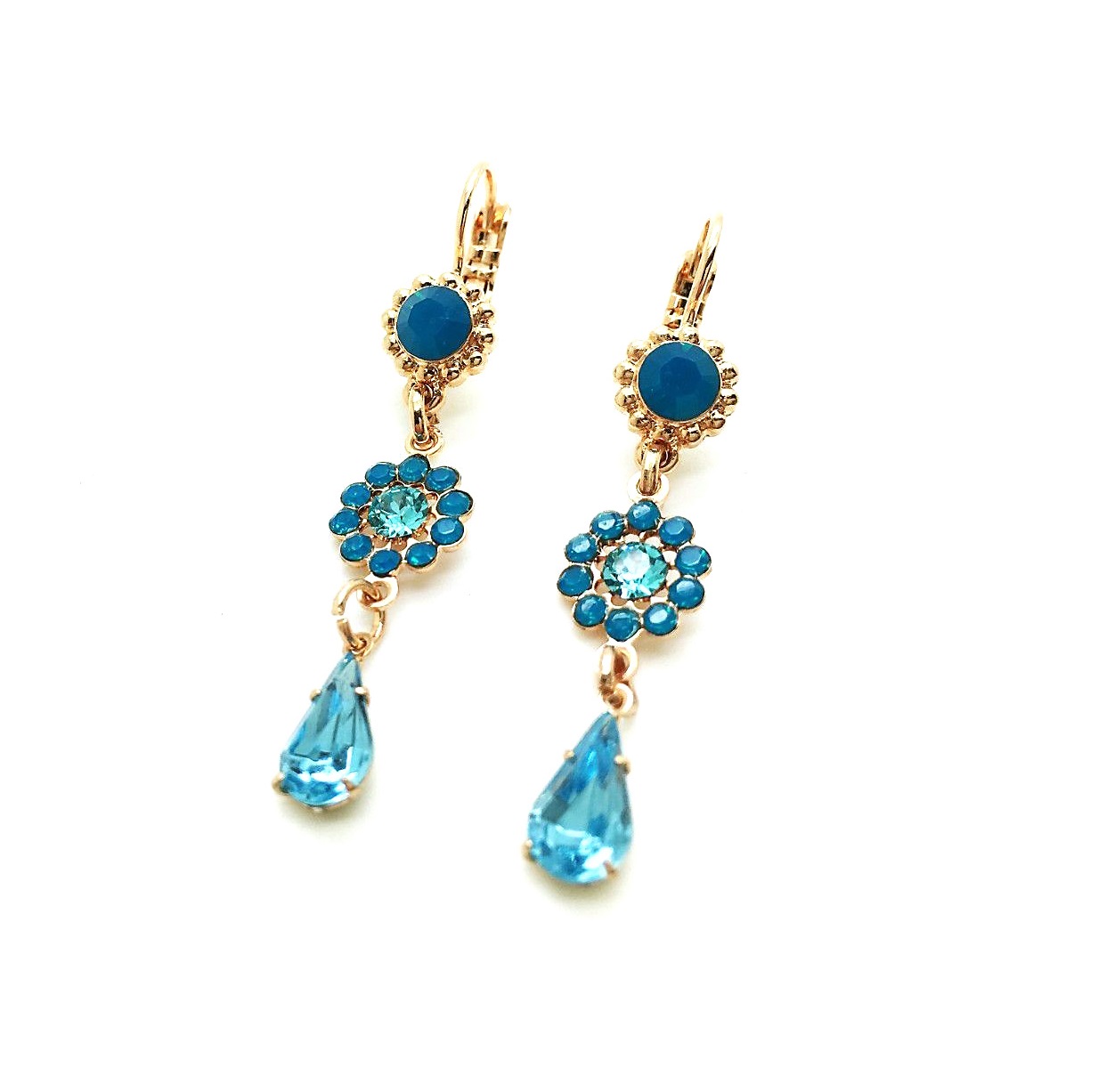 E-1111-1082-RG (3) Earrings By Mariana Woman Dangling Aquamarine and Blue Opal Swarovski Crystals - Image 1